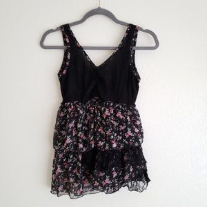 Black Floral Lace Ruffle Top